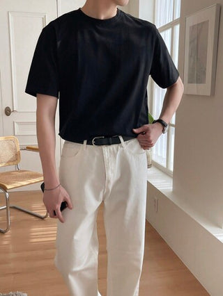 DAZY تي شيرت رجالي بأكمام قصيرة بلون صلب