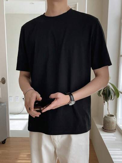 DAZY تي شيرت رجالي بأكمام قصيرة بلون صلب