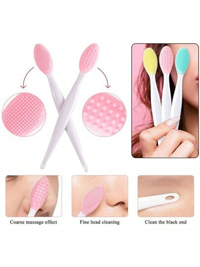 1 فرشاة شفاه وأنف من السيليكون متعددة الاستخدامات ذات جانبين، عشوائي اللون ،فرشاة تنظيف الوجه، حقيبة، منظم، تخزين