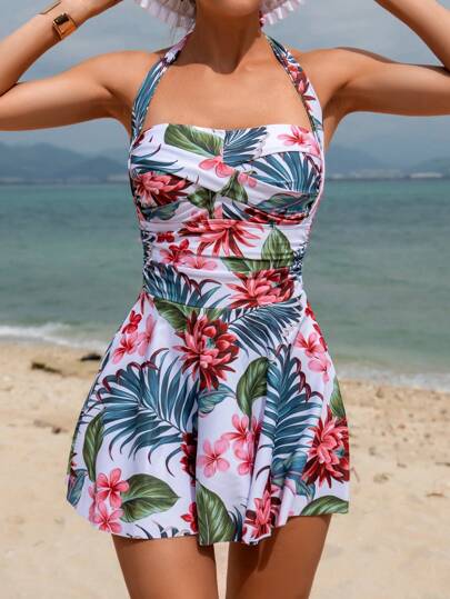 مايوه حريمي قطعة واحدة Swim Lushoire مايوه نسائي بقطعة واحدة للشاطئ مع طبعة استوائية لفصل الصيف