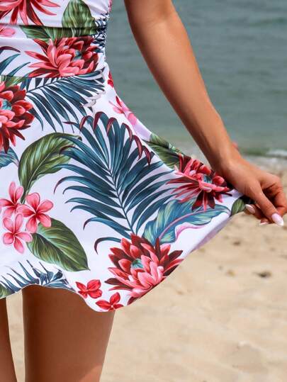 مايوه حريمي قطعة واحدة Swim Lushoire مايوه نسائي بقطعة واحدة للشاطئ مع طبعة استوائية لفصل الصيف