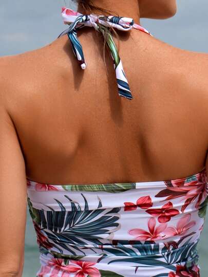 مايوه حريمي قطعة واحدة Swim Lushoire مايوه نسائي بقطعة واحدة للشاطئ مع طبعة استوائية لفصل الصيف