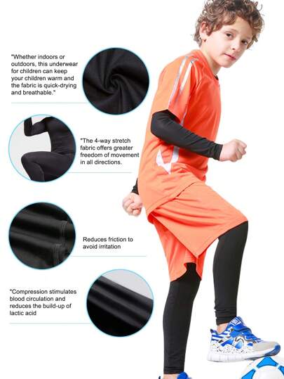 HOPLYNN بنطلونات كم طويل مضغوطة للأولاد(4 قطع)، تجف سريعًا ملابس رياضية للجري و التمرينات الرياضية