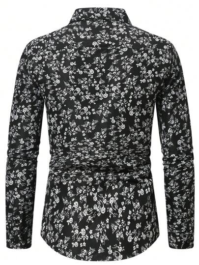 Manfinity Homme قميص رجالي بأكمام طويلة مطبوع برسومات مضحكة وياقة وأزرار أمامية، مناسب للأب والابن، للخروج، أبي