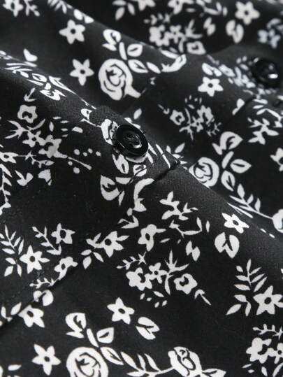 Manfinity Homme قميص رجالي بأكمام طويلة مطبوع برسومات مضحكة وياقة وأزرار أمامية، مناسب للأب والابن، للخروج، أبي