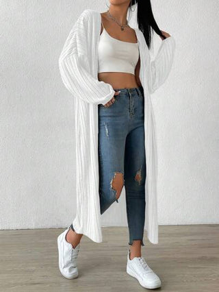 EZwear معطف أنثوي كاجوال موسمي معصوب ساقط الكتف أسود سادة عريض، معاطف حريمي سادة بيضاء ملائمة للارتداء اليومي الكاجوال
