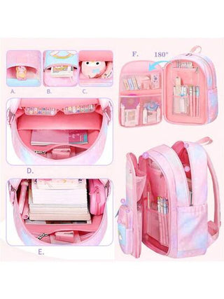 حقيبة ظهر مدرسية أنيقة خفيفة الوزن و بسعة كبيرة مصنوعة من النايلون مع جيوب متعددة للبنات والأولاد والسفر العادي والمدرسة والتخييم