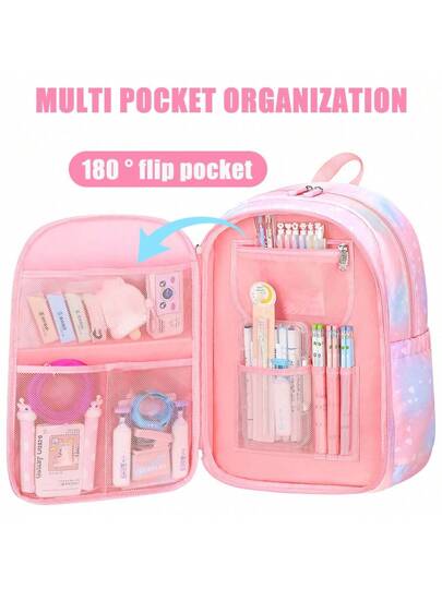 حقيبة ظهر مدرسية أنيقة خفيفة الوزن و بسعة كبيرة مصنوعة من النايلون مع جيوب متعددة للبنات والأولاد والسفر العادي والمدرسة والتخييم