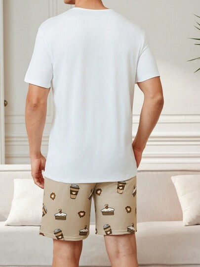 CoupledUp طقم ملابس داخلية للرجال بطباعة حروف على قميص بأكمام قصيرة وشورتات