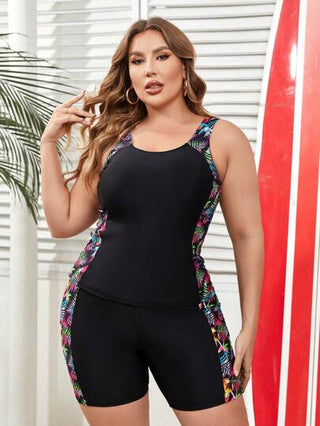 Swim Lushoire مايوه الشاطئ مكون من قطعتين بستايل السترة زهرة مطبوعة للمقاس الكبير ، ملابس الصيف للسباحة