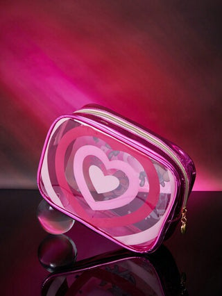 THE POWERPUFF GIRLS X SHEIN حقيبة مستحضرات تجميل شفافة نصفياً بنقش أزهار وفقاعات وأزهار البقدونس بشكل قلوب بطبعة القلوب