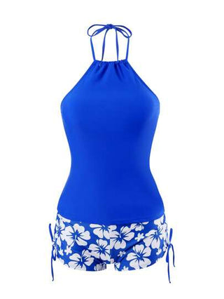 طقم تانكيني حريمي Swim Lushoire مجموعة تانكيني مطبوعة بالأزهار مع ملابس علوية قلنسوة بلون صلب للسيدات على الشاطئ في الصيف