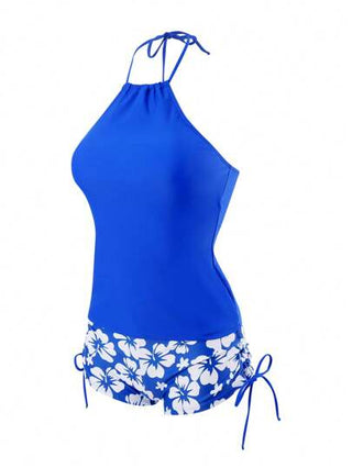 طقم تانكيني حريمي Swim Lushoire مجموعة تانكيني مطبوعة بالأزهار مع ملابس علوية قلنسوة بلون صلب للسيدات على الشاطئ في الصيف