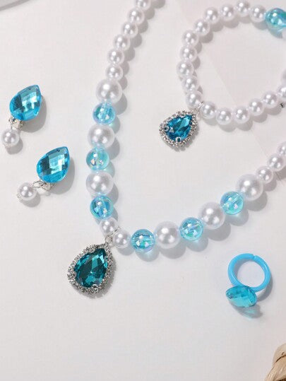 مجموعة قلادة، أساور، خاتم، أقراط: أحجار الراين والخرز الجميلة واللطيفة 5 قطع للفتيات والمراهقين