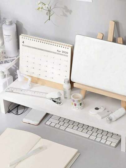 1 حامل كمبيوتر خشبي بطبقة واحدة لسطح مكتبي، حامل حاسوب بسيط بلون أبيض يوفر مساحة التخزين في المكتب بنوعية الدرج. حامل شاشة حاسوب واحد بخاصية الترفيع المصمم بصفات وظيفية متعددة قابلة للاستخدام كحامل للابتوب والاستخدام المنزلي والمكتبي.