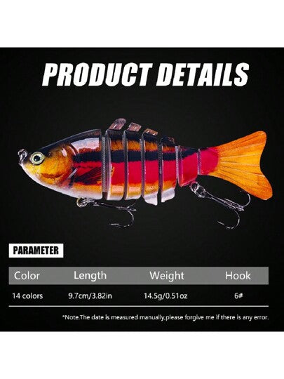 HENGJIA 5 قطع/علبة طُعم صيد أسماك كاذب شبيه بالحياة 7 قطع قابلة للانفصال، عُطَّاسة، طُعم أسماك صلبة بطيئة 9.7سم /14.5جم، صِنارة صيد اصطناعية