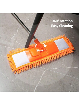 ممسحة شنيل مسطحة للتنظيف المنزلي بقابلية للدوران، ممسحة مبللة وجافة، تستخدم لتنظيف اللوحات الخشبية، وأرضيات البلاط والنوافذ