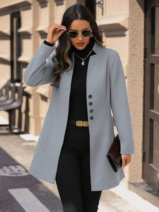 Clasi معطف صوفي مناسب أنيق متعادل النمط ذو ياقة واقفة للنساء