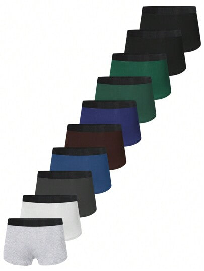 Manfinity Underwear&Sleepwear Basics ملايات بوكسر للرجال بتصميم بلوك اللون 10 قطع