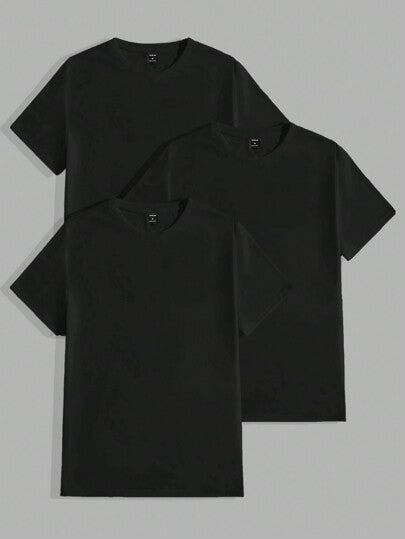 Manfinity VCAY 3 قطعة من القمصان القطنية الكاجوال ذات الرقبة الدائرية والأكمام القصيرة للرجال