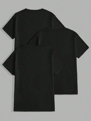 Manfinity VCAY 3 قطعة من القمصان القطنية الكاجوال ذات الرقبة الدائرية والأكمام القصيرة للرجال