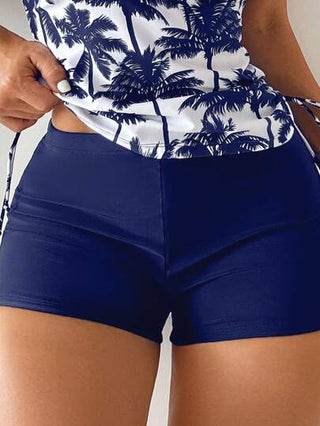 طقم تانكيني حريمي Swim Lushoire طقم لباس السباحة للسيدات يتكون من قطعة علوية برقبة هالتر مطبوع عليها شجرة جوز الهند ومربعات بلون سادة