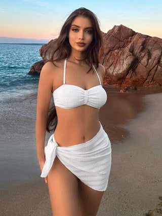 Swim Vcay مجموعة بيكيني رباط رقبة بتصميم صلب بلون نسيجي لصيف الشاطئ