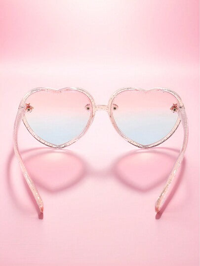 نظارة أطفال وردية شكل قلب لامع بطبعة كرتونية أنيقة للبنات زوج واحد
