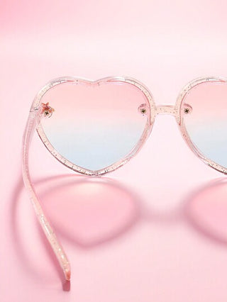 نظارة أطفال وردية شكل قلب لامع بطبعة كرتونية أنيقة للبنات زوج واحد