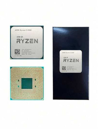 AMD المعالج سطح المكتب Ryzen 5 5500 بتردد أساسي 3.6جيجاهرتز، 6 أنوية، 12 خيط، المقبس AM4، بدون رسوميات مدمجة، للحاسوب العالي المواصفات وعشاق الألعاب، بدون مروحة مبرد ولا علبة