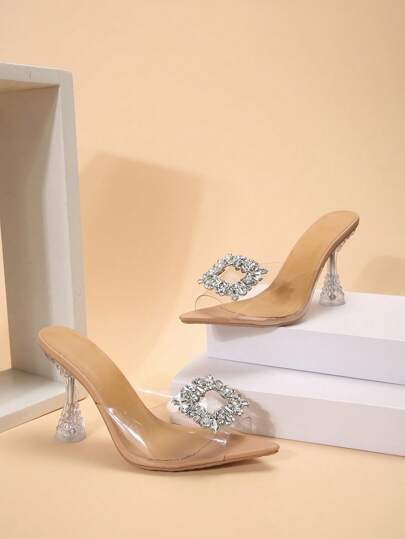 صنادل شبكية مرصعة بالراين لإطلالة أنيقة رومانسية، إبره ذات كعب عالي من الكريستال الشفاف للحفلات الصيفية، كعب عالٍ 9 سم، مزخرف بالفراشة بلون المشمش، صنادل نمط النادي الليلي، كعوب العرس الخيالية