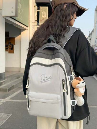 حقيبة ظهر جامعية مطبوعة برسومات سنجاب ذات لون رمادي أحادي اللون للبنات ، بدون تعليق ، لوازم العودة إلى المدرسة