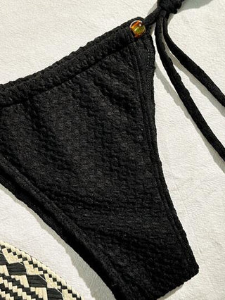 Swim مجموعة بيكيني عنق الخنجر المtextured، ملابس سباحة سلسلة بيكيني قطعتين ملابس سباحة للنساء في الشاطئ