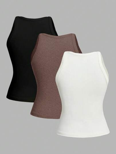 EZwear 3قطع خزانات قمصان بدون أكمام بسيطة ومتعددة الاستخدامات للنساء ، صيفي