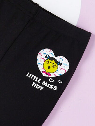 Mr Men Little Miss X قطعة رأسية فتيات رضع بنمط كرتوني يحتوي على كشكش وردية عند الإبط وكعب مرتبط وشورت