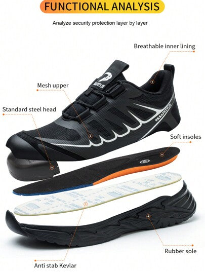 أحذية أمان للرجال بنقاط معدنية، أحذية عمل مقاومة للتهشم والثقب ذات تهوية، خفيفة الوزن وناعمة