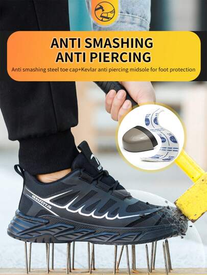 أحذية أمان للرجال بنقاط معدنية، أحذية عمل مقاومة للتهشم والثقب ذات تهوية، خفيفة الوزن وناعمة