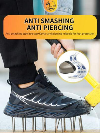 أحذية أمان للرجال بنقاط معدنية، أحذية عمل مقاومة للتهشم والثقب ذات تهوية، خفيفة الوزن وناعمة
