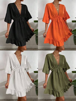 SHEIN Swim ملابس بحر موحدة اللون حافة مكشكشة ربطة امامية