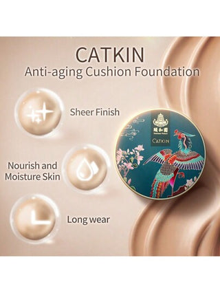 CATKIN أساس وسادة Phoenix قابل للبناء بتغطية عالية سيروم مكياج مضاد للشيخوخة نهاية حريرية شفافة جديد متضمن C01 بيج طبيعي