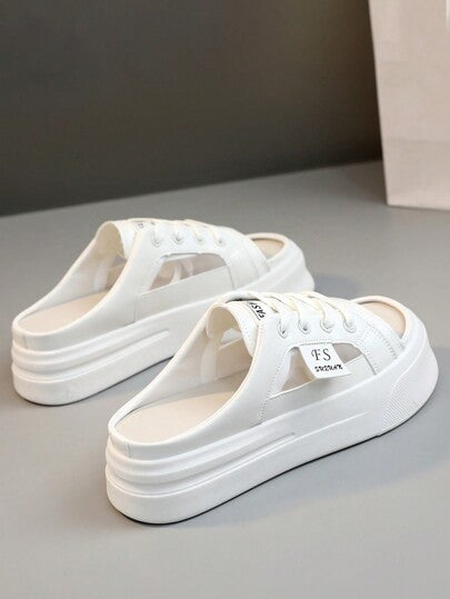 شبشب شبكي جديد للارتداء، صندل كاجوال منصة برقبة منخفضة مهواة الأسفل للصيف 2025