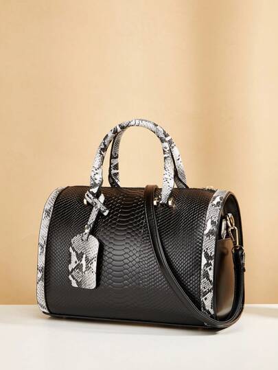 حقيبة بوسطن سعة كبيرة بتصميم نسائي، حقيبة كبيرة سعة بتصميم تسليم تمساح الزجاجية، حقيبة جمع مستحضرات التجميل، مناسبة للاحتفالات والاستخدام اليومي