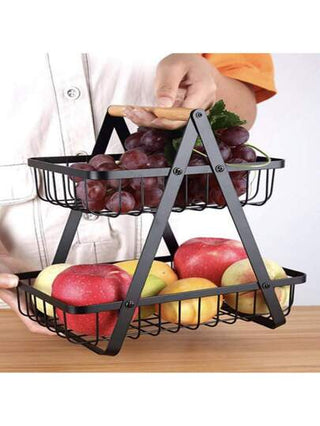 سلة فواكه وخضروات على الرف العلوي 1قطعة، تخزين شكل وعاء منفصل، مقبض خشبي للحفاظ على الانتعاش، تستخدم لتخزين وتنظيم أدوات المطبخ، مناسبة للمطبخ