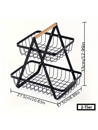 سلة فواكه وخضروات على الرف العلوي 1قطعة، تخزين شكل وعاء منفصل، مقبض خشبي للحفاظ على الانتعاش، تستخدم لتخزين وتنظيم أدوات المطبخ، مناسبة للمطبخ