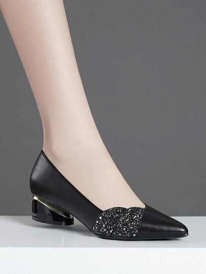 أحذية كعب عالي مزخرفة بالترتر مريحة وشاملة ذات كعب سميك للسيدات