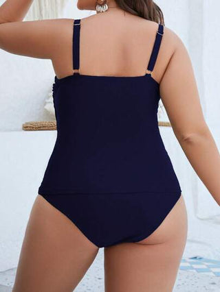 Swim Lushoire ملابس علوية تانكيني بلون سادة واسع الحجم للنساء لفصل الصيف مع تجعيد في الأعلى