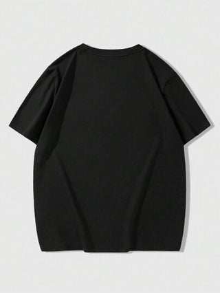 Manfinity Homme تي شيرت رجالي بأكمام قصيرة وعنق دائري مع طباعة حرفية