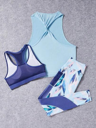 SHEIN Sport Studio سرة رياضية مطبوعة للنساء، بنطلون واسع الخصر وأعلى خلفي مجدول، طقم ملابس رياضية للنساء, طقم بنطلونات رياضية للنساء