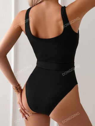 مايوه حريمي قطعة واحدة بدلة سباحة نسائية من قطعة واحدة ذات نسيج ملمس أحادي اللون للصيف