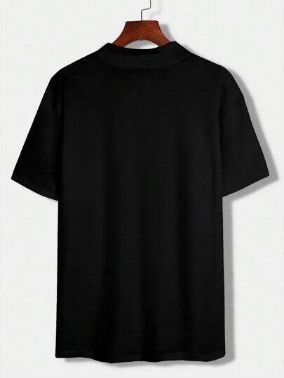 Manfinity Dauomo قميص رجالي بياقة وقفة وطبعة حروف